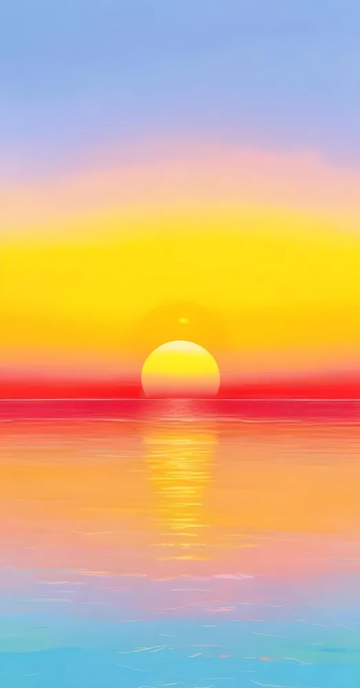 Yellow Sun Half Submerged In The Ocean The Sky Is Yellow And The Water Is Orange The Sun Is Reflected In The Water Vibrant Colors 49 95ed