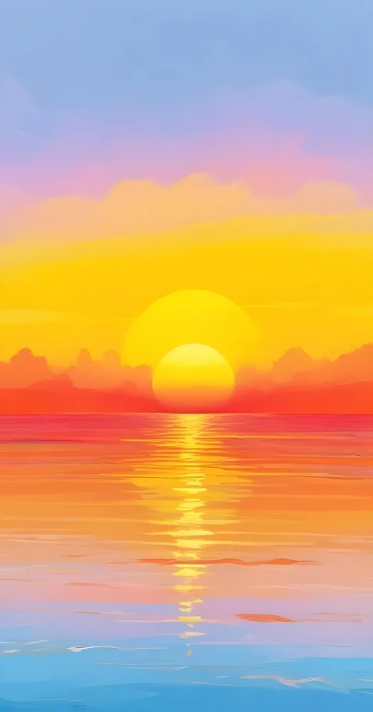 Yellow Sun Half Submerged In The Ocean The Sky Is Yellow And The Water Is Orange The Sun Is Reflected In The Water Vibrant Colors 51 1e09