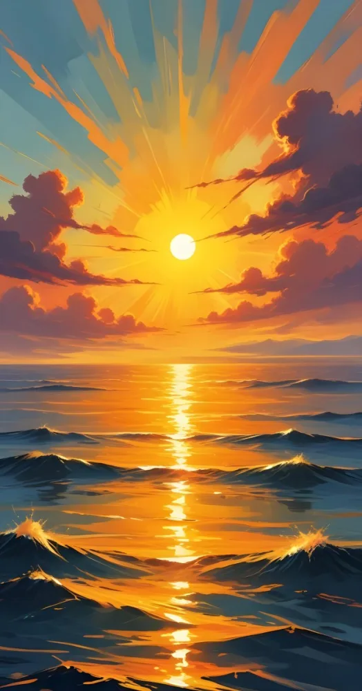 Yellow Sun Half Submerged In The Ocean The Sky Is Yellow And The Water Is Orange The Sun Is Reflected In The Water Vibrant Colors 52 Ff78
