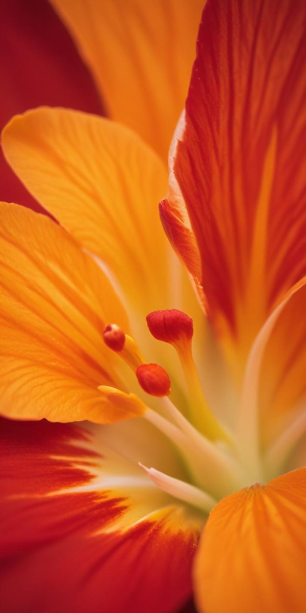 Macro Shot Of Vibrant Red Flower Petals With Orange Tips Soft Lighting Close Up View Showcasing The Intricate Details And Textures Of The Flower 53 A97f
