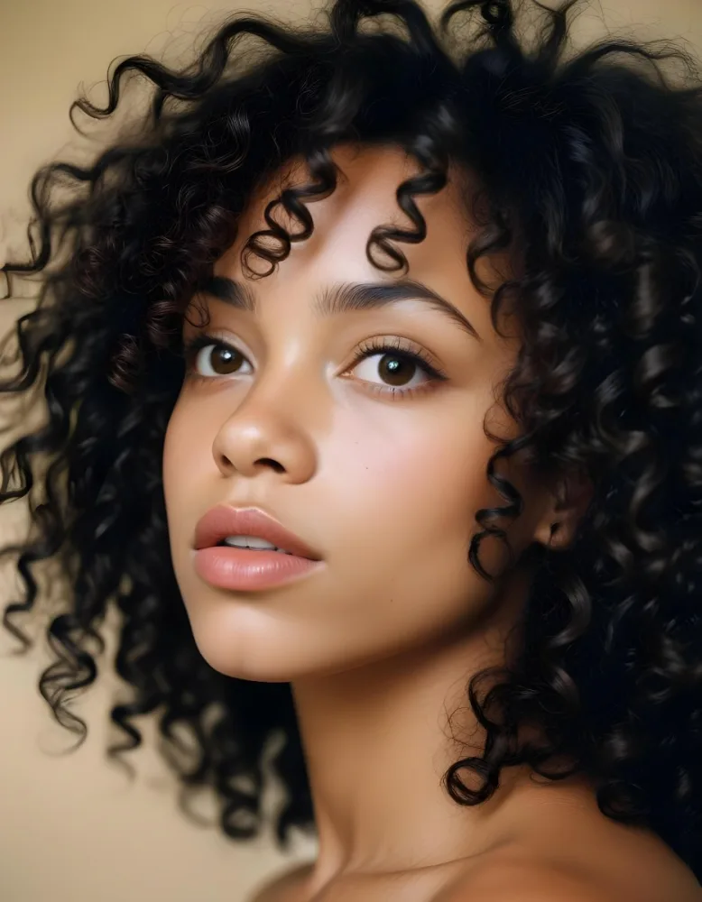 35mm Film Photography A Young African American Woman With Curly Dark Hair Full Lips And A Neutral Facial Expression High Detail 31 1ada