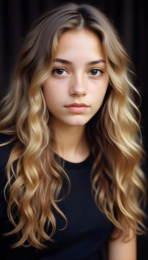 35mm Film Photography Young Woman Approximately 20 Years Old With Light Brown Skin And Long Wavy Light Brown Hair With Blonde Highlights She Has A Neutral Expression And Is Wearing A Black Top The Background Is Soft 13 689e