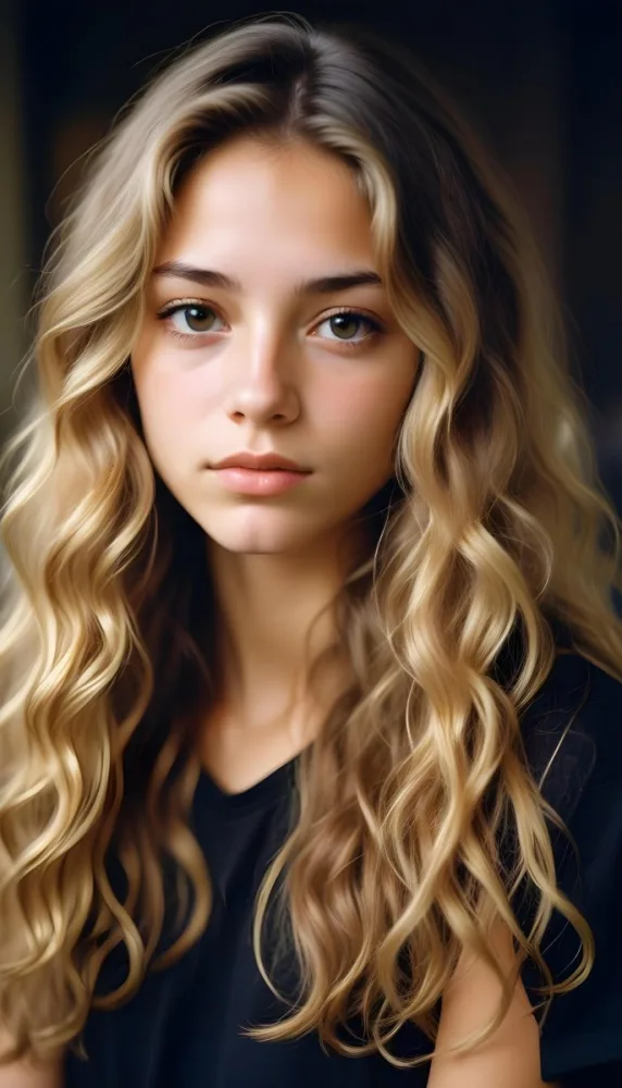 35mm Film Photography Young Woman Approximately 20 Years Old With Light Brown Skin And Long Wavy Light Brown Hair With Blonde Highlights She Has A Neutral Expression And Is Wearing A Black Top The Background Is Soft 19 30e9