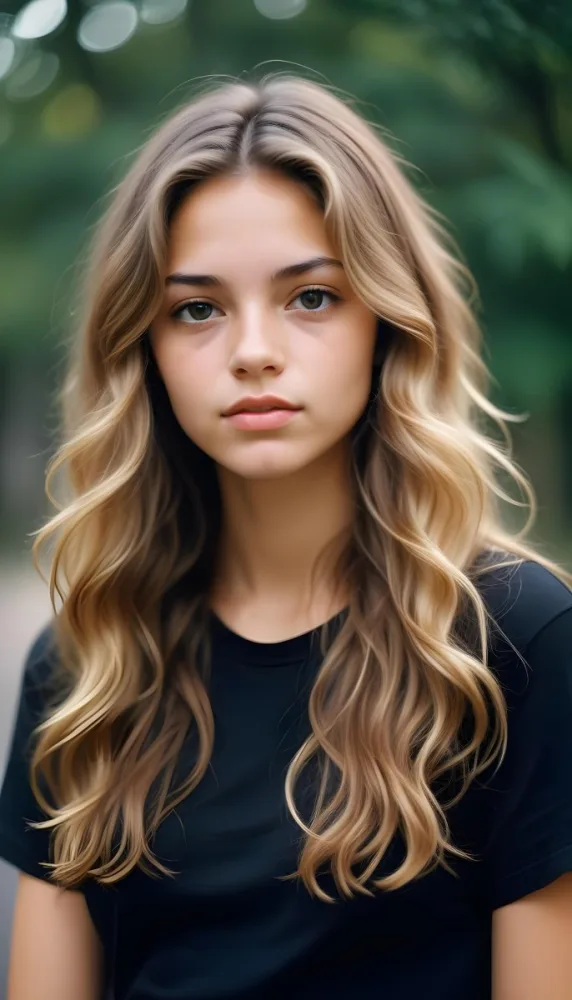 35mm Film Photography Young Woman Approximately 20 Years Old With Light Brown Skin And Long Wavy Light Brown Hair With Blonde Highlights She Has A Neutral Expression And Is Wearing A Black Top The Background Is Soft 20 22b3