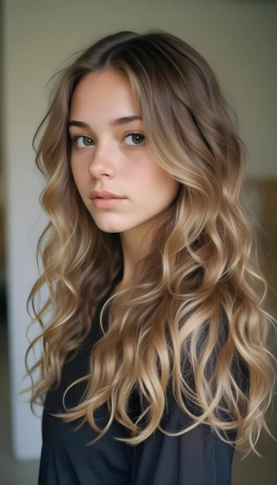 35mm Film Photography Young Woman Approximately 20 Years Old With Light Brown Skin And Long Wavy Light Brown Hair With Blonde Highlights She Has A Neutral Expression And Is Wearing A Black Top The Background Is Soft 4 B5f3