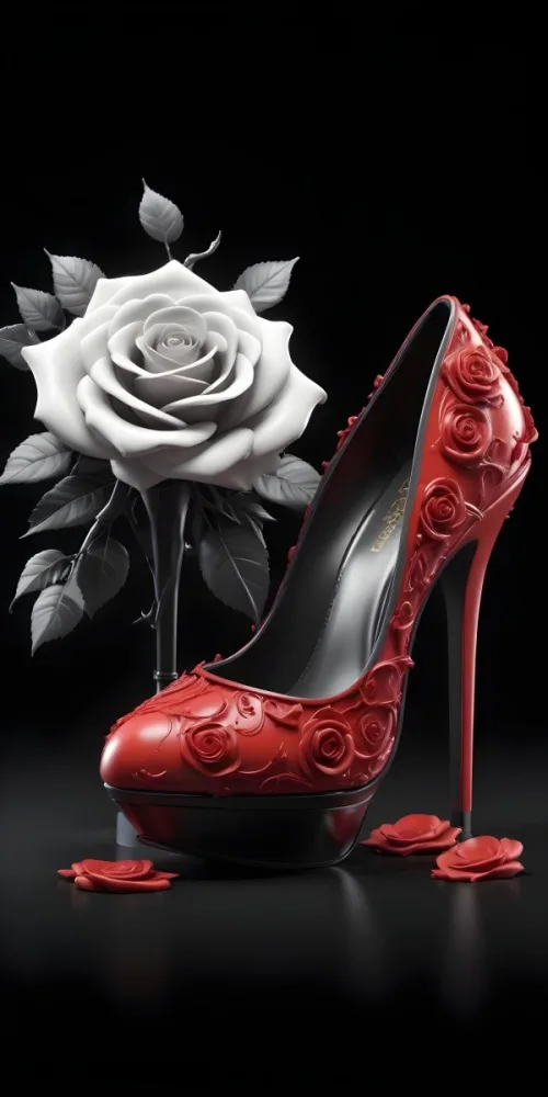 3d Model A Black High Heel Shoe With A Black Rose In A White Background Figure Octane Render Volumetric Highly Detailed Videogame Aesthetic 2 9bd9