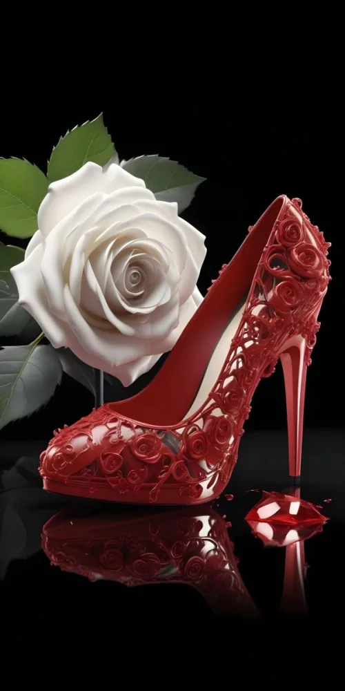 3d Model A Black High Heel Shoe With A Black Rose In A White Background Figure Octane Render Volumetric Highly Detailed Videogame Aesthetic 34 7dd2