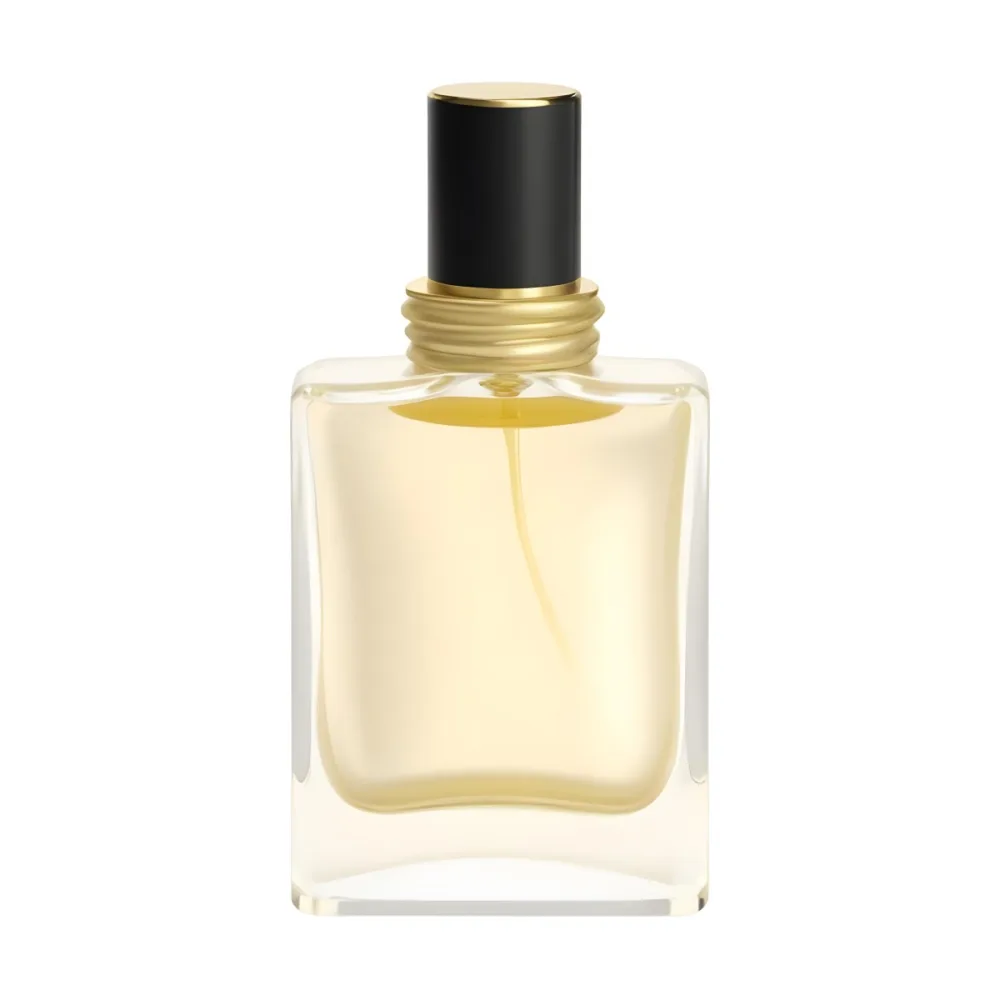 3d Model A Perfume Bottle With A Gold Cap And White Accents Filled With A Light Yellow Liquid On A Black Background Figure Octane Render Volumetric Highly Detailed Videogame Aesthetic 13 6307
