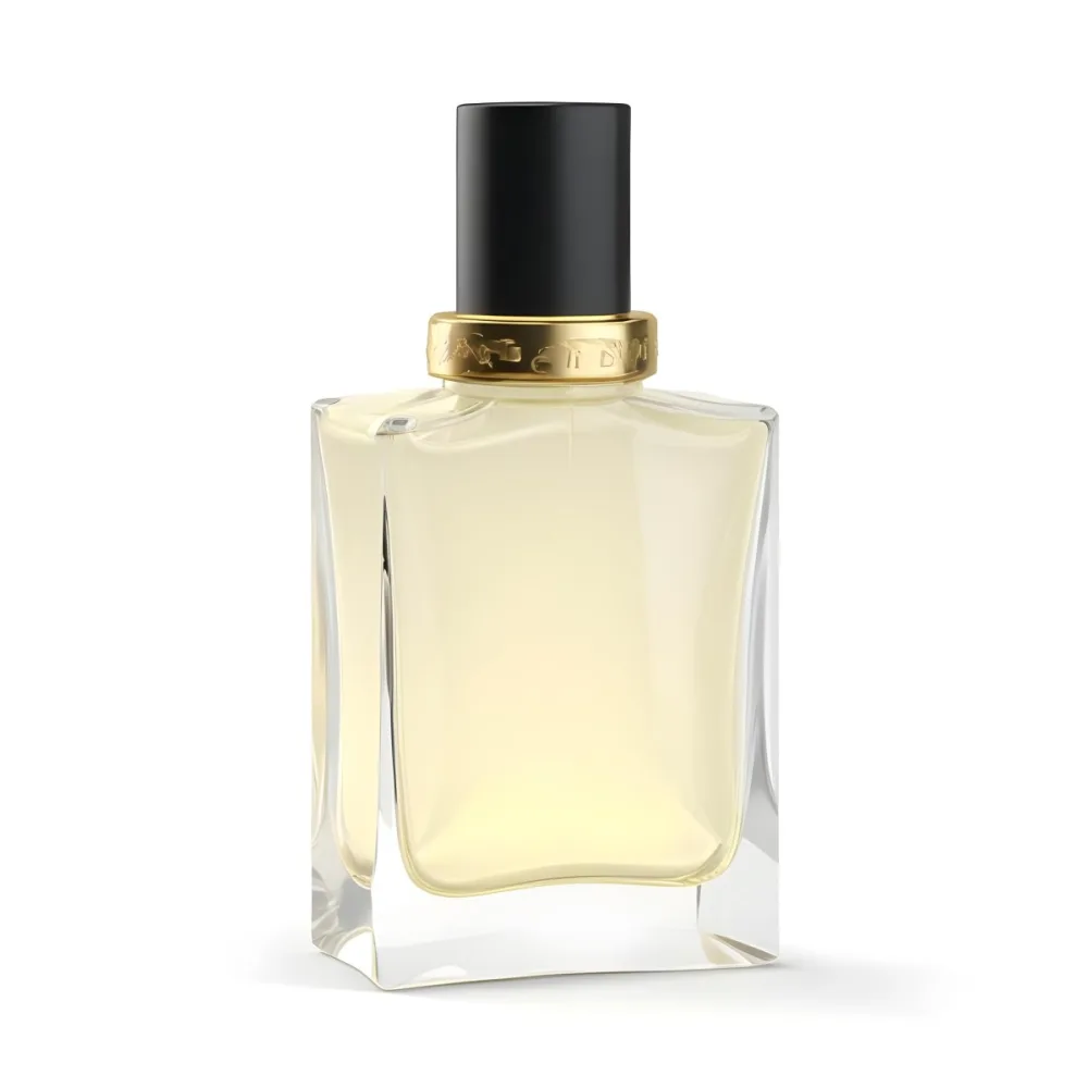 3d Model A Perfume Bottle With A Gold Cap And White Accents Filled With A Light Yellow Liquid On A Black Background Figure Octane Render Volumetric Highly Detailed Videogame Aesthetic 28 F0ab
