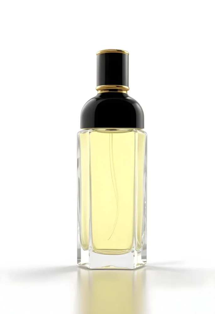 3d Model A Perfume Bottle With A Golden Cap And Black Details The Liquid Inside Is Yellow In A White Background Figure Octane Render Volumetric Highly Detailed Videogame Aesthetic 19 1c9c