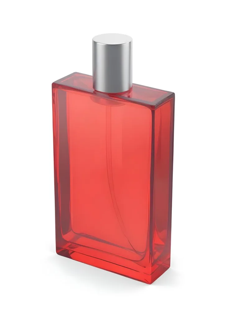 3d Model A Red Perfume Bottle With A Red Cap On A Red Background The Bottle Is Rectangular And Transparent The Liquid Inside Is Red Figure Octane Render Volumetric Highly Detailed Videogame Aesthetic 47 A2f3