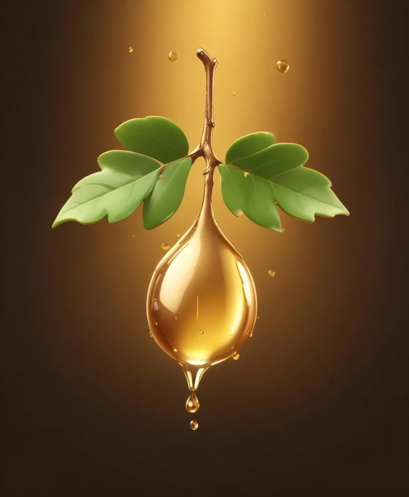 3d Model Argan Leaves With Brown Leaves And A Drop Of Oil Falling Golden Light Green Background Product Advertisement Luxury Shiny Figure Octane Render Volumetric Highly Detailed Videogame Aesthetic 42 2ef6