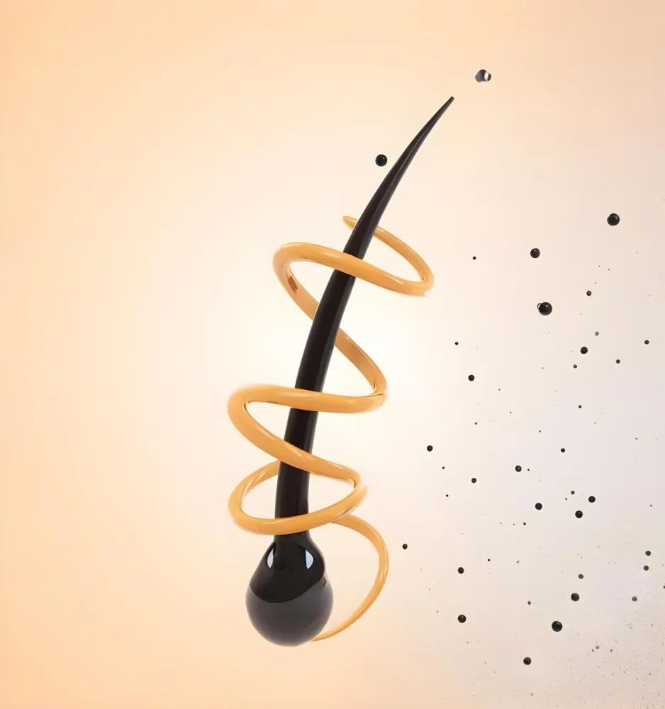 3d Model Black Hair With A Black Spiral Around It Small Black Spheres Light Orange Background Figure Octane Render Volumetric Highly Detailed Videogame Aesthetic 15 56a5