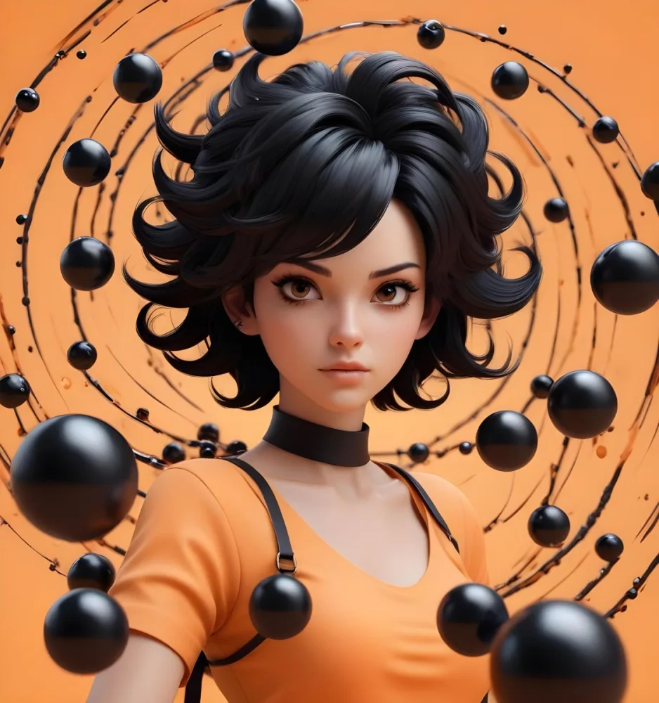 3d Model Black Hair With A Black Spiral Around It Small Black Spheres Light Orange Background Figure Octane Render Volumetric Highly Detailed Videogame Aesthetic 25 0169