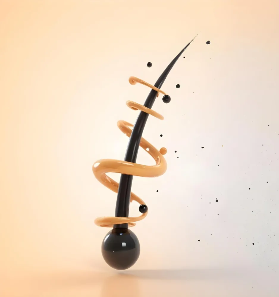 3d Model Black Hair With A Black Spiral Around It Small Black Spheres Light Orange Background Figure Octane Render Volumetric Highly Detailed Videogame Aesthetic 5 8f40