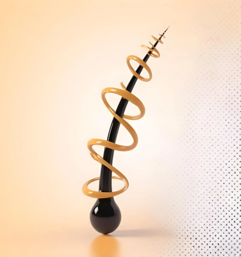 3d Model Black Hair With A Black Spiral Around It Small Black Spheres Light Orange Background Figure Octane Render Volumetric Highly Detailed Videogame Aesthetic 9 2f87
