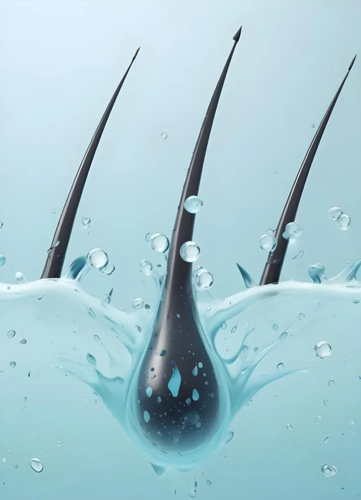 3d Model Blue Hairs With Water Drops And Black Arrows Over A Black Skin With Cells In A Light Blue Background Figure Octane Render Volumetric Highly Detailed Videogame Aesthetic 16 4435