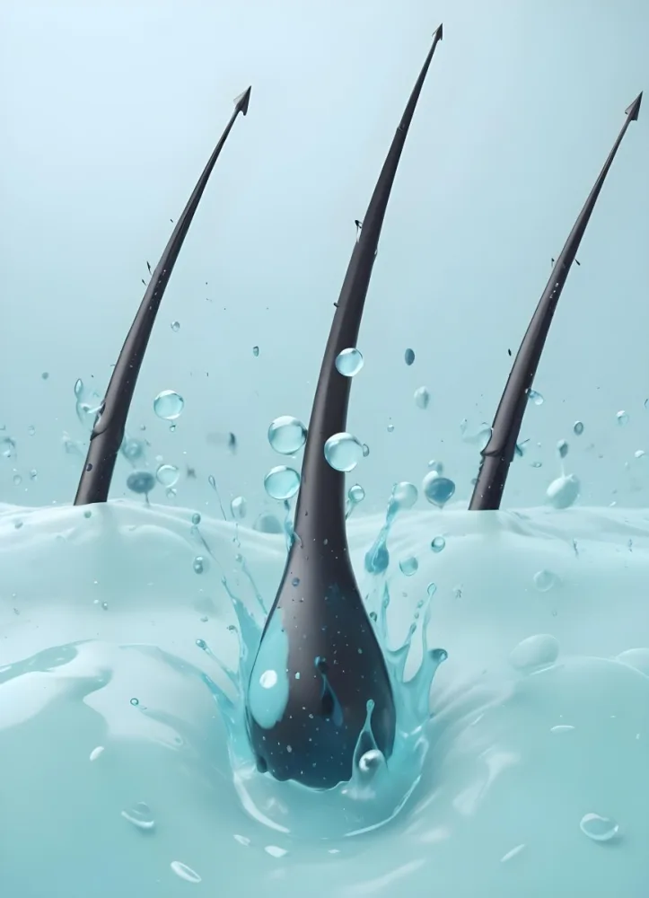 3d Model Blue Hairs With Water Drops And Black Arrows Over A Black Skin With Cells In A Light Blue Background Figure Octane Render Volumetric Highly Detailed Videogame Aesthetic 22 9942