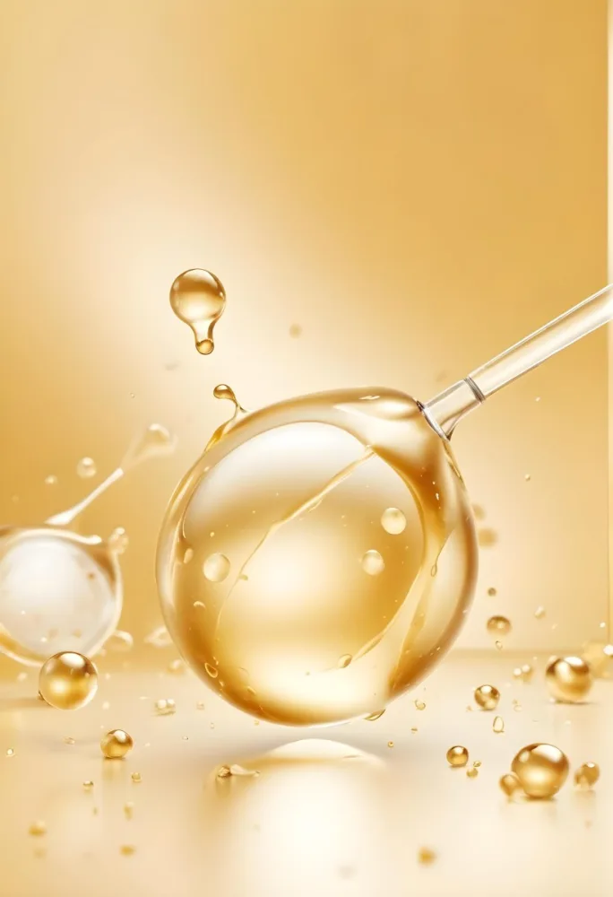 3d Model Golden Liquid Drops With Molecules And A Pipette On A Golden Background With Light Effects Cosmetic Concept Figure Octane Render Volumetric Highly Detailed Videogame Aesthetic 34 59c5