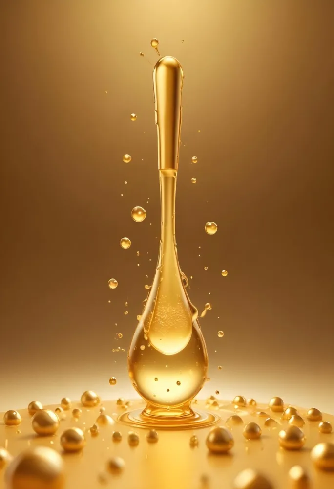 3d Model Golden Liquid Drops With Molecules And A Pipette On A Golden Background With Light Effects Cosmetic Concept Figure Octane Render Volumetric Highly Detailed Videogame Aesthetic 44 824a