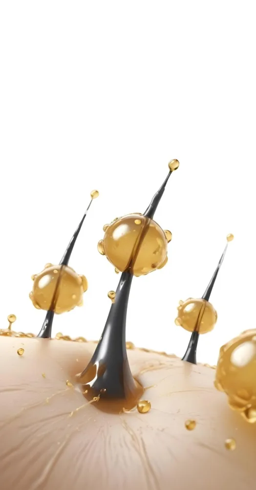 3d Model Hair Follicles With Oil Drops On A White Background Close Up View Of Hair And Scalp Hair Care Concept Hair Treatment Hair Health Figure Octane Render Volumetric Highly Detailed Videogame Aesthetic 15 Dda1