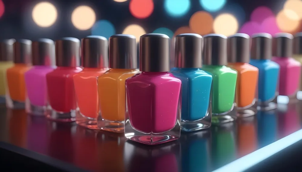 3d Model Nail Polish Bottles Of Different Colors In A Dark Environment With Bokeh Lights Figure Octane Render Volumetric Highly Detailed Videogame Aesthetic 2 B406