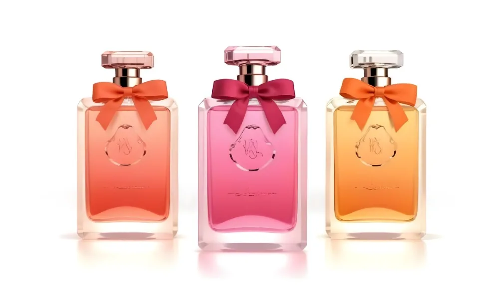 3d Model Three Perfume Bottles With Different Colors And A Ribbon On Top The Background Is White Figure Octane Render Volumetric Highly Detailed Videogame Aesthetic 31 15dd B489