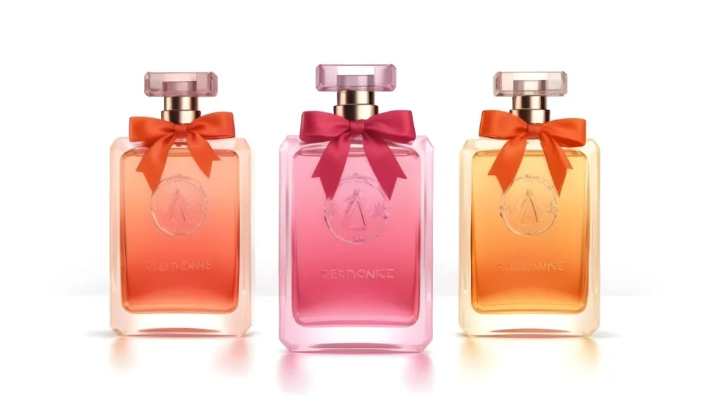 3d Model Three Perfume Bottles With Different Colors And A Ribbon On Top The Background Is White Figure Octane Render Volumetric Highly Detailed Videogame Aesthetic 33 1ab2 A94a