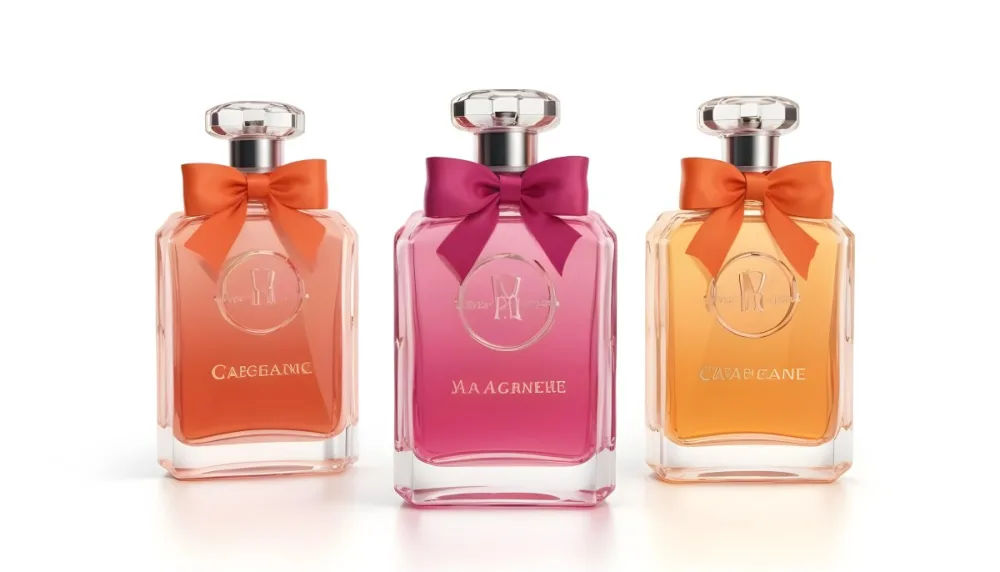 3d Model Three Perfume Bottles With Different Colors And A Ribbon On Top The Background Is White Figure Octane Render Volumetric Highly Detailed Videogame Aesthetic 4 8b6f 0f07