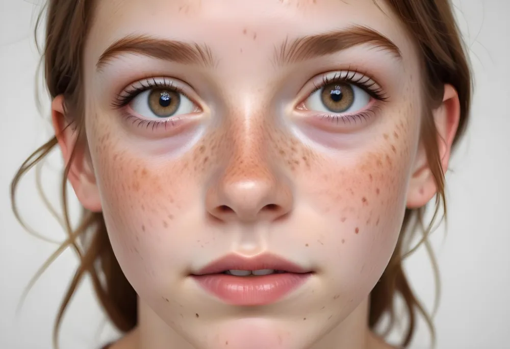 A 15 Year Old White Girl With Freckles And Light Brown Hair Looking At The Camera In A White Background 19 F627