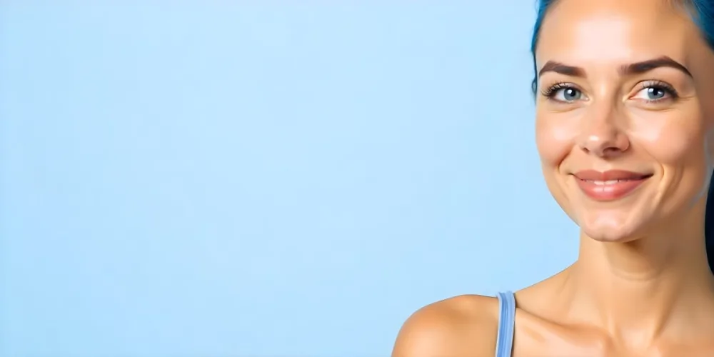 A 22 Year Old Hispanic Woman With Blue Hair And White Skin Wearing A Blue Top In A White Background 27 Df4d