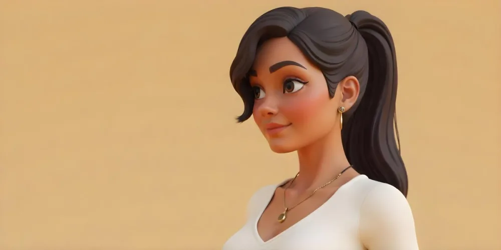 A 23 Year Old Hispanic Woman With Dark Skin Dark Hair Wearing A White Top And Jewelry Looking To The Right In A Beige Background 10 A420