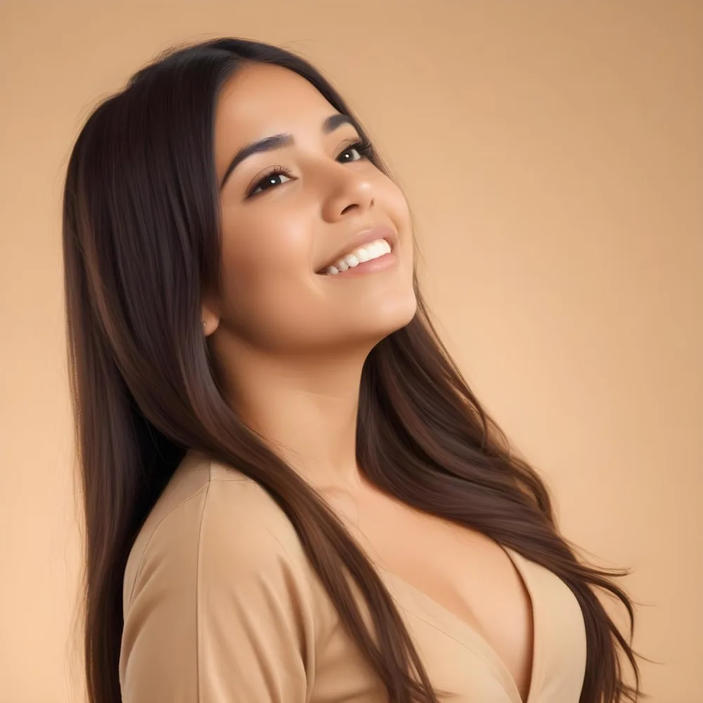 A 23 Year Old Hispanic Woman With Long Brown Hair In A Beige Background 14 1016