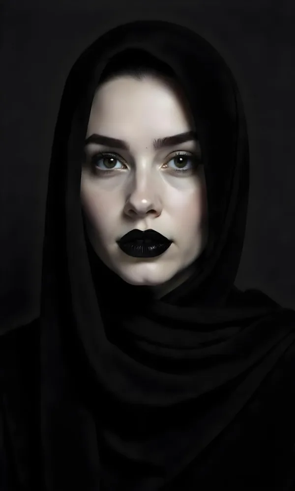 A 25 Year Old Arab Woman With A Black Hijab Gray Eyes Black And White Photography Studio Shot 2 2260