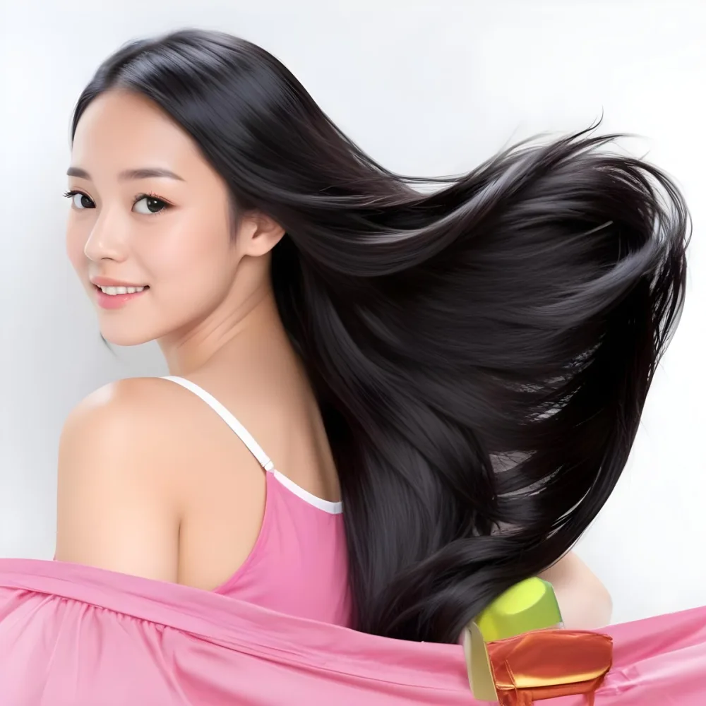A 25 Year Old Asian Woman With Long Black Hair Pink Shirt Looking Over Her Shoulder In A White Background 5 2d68