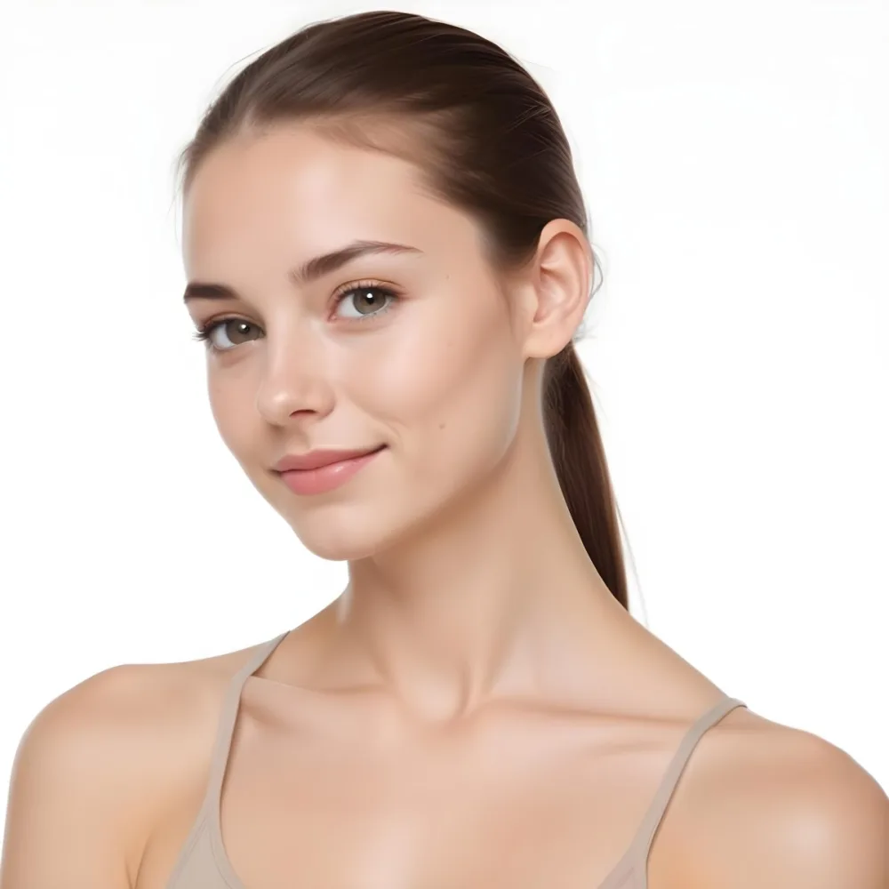 A 25 Year Old Caucasian Woman With Long Brown Hair In A Ponytail Wearing Minimal Makeup And Looking Directly At The Camera With A Slight Smile 5