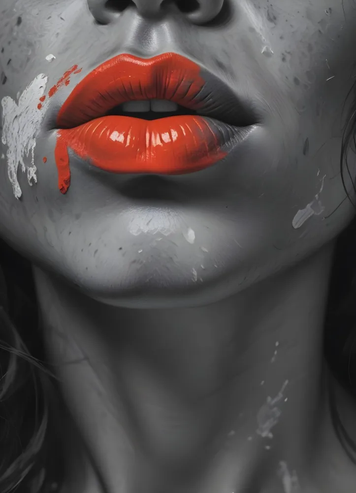 A 25 Year Old Hispanic Woman With Freckles And White Paint On Her Lips Black And White Background 1 57c5