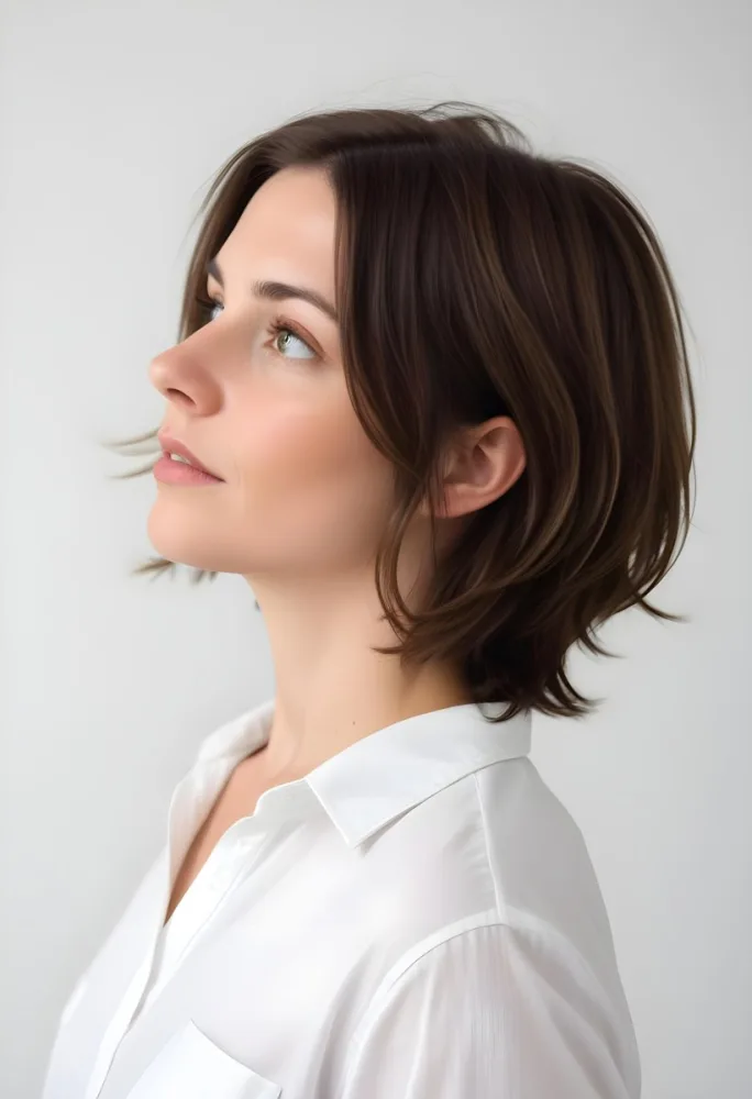A 30 Year Old White Woman With Short Brown Hair And White Shirt In A White Background 15 E24d