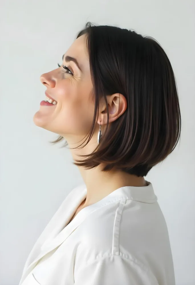 A 30 Year Old White Woman With Short Brown Hair And White Shirt In A White Background 35 F122