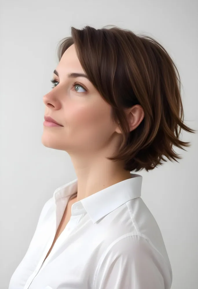 A 30 Year Old White Woman With Short Brown Hair And White Shirt In A White Background 37 Dc43