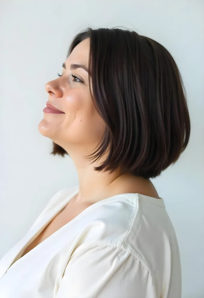 A 30 Year Old White Woman With Short Brown Hair And White Shirt In A White Background 81 81f1