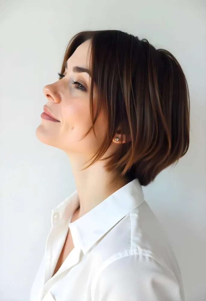 A 30 Year Old White Woman With Short Brown Hair And White Shirt In A White Background 91 7b19