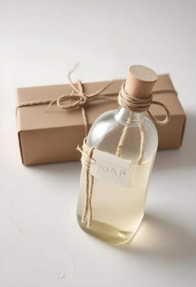 A Bar Of Soap Tied With Twine And A Clear Glass Bottle With A White Cap On A White Textured Surface 3 6430