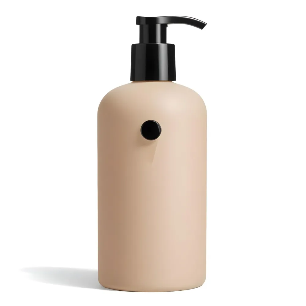 A Beige Bottle With A Black Pump Dispenser Likely Containing A Cosmetic Or Personal Care Product 21 64bd