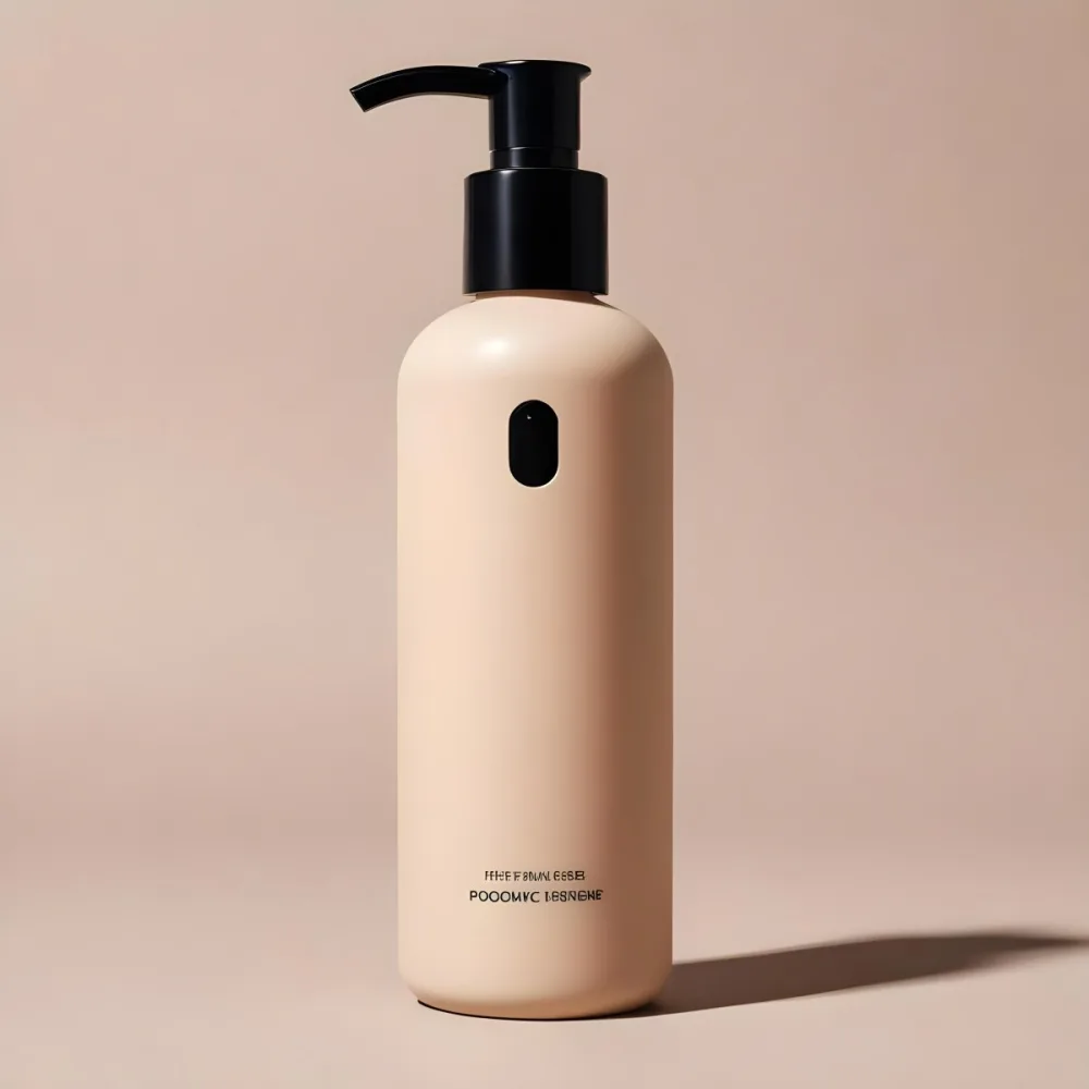 A Beige Bottle With A Black Pump Dispenser Likely Containing A Cosmetic Or Personal Care Product 23 Fc88