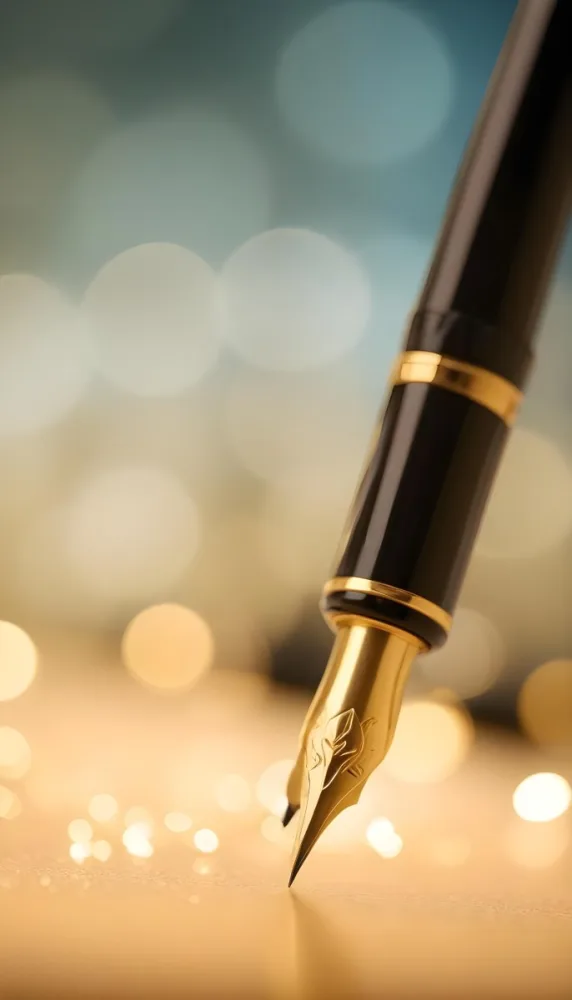 A Black And Gold Fountain Pen With A Black Nib Bokeh Lights In The Foreground Blurred Background 6 995f 08c9