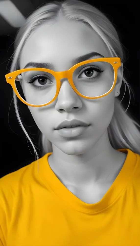 A Black Woman 21 Years Old With Long Blonde Hair And White Glasses Wearing A White T Shirt In A Black And White Background 10 3db9