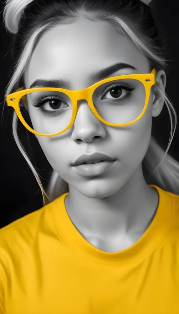 A Black Woman 21 Years Old With Long Blonde Hair And White Glasses Wearing A White T Shirt In A Black And White Background 16 C5f9