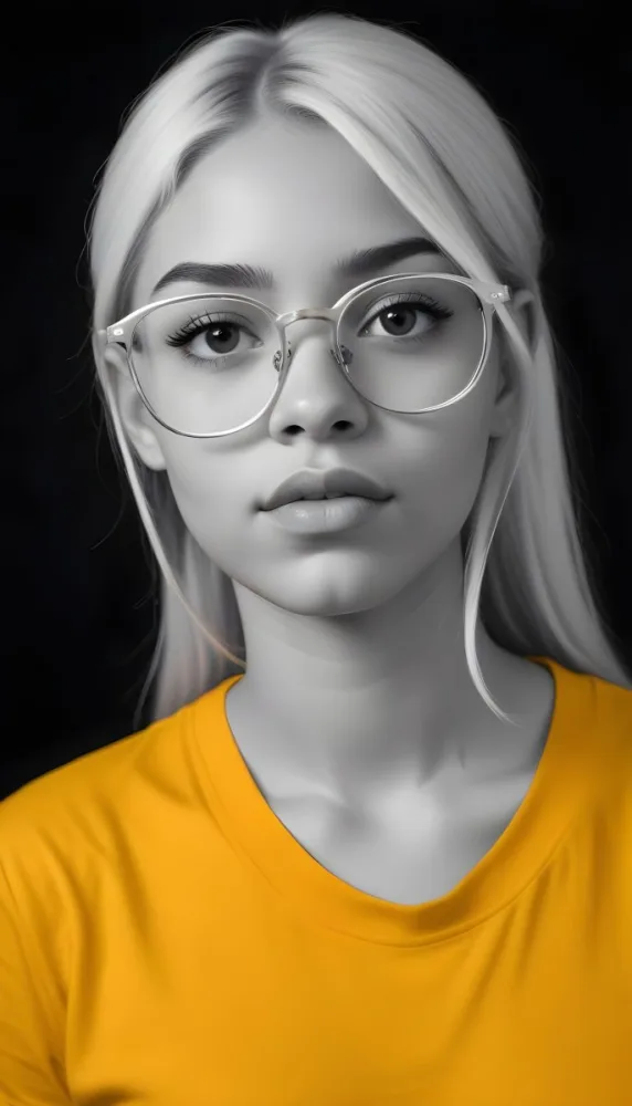 A Black Woman 21 Years Old With Long Blonde Hair And White Glasses Wearing A White T Shirt In A Black And White Background 19 0ac5