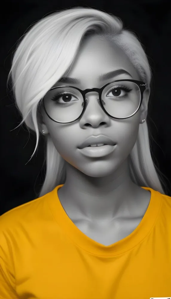 A Black Woman 21 Years Old With Long Blonde Hair And White Glasses Wearing A White T Shirt In A Black And White Background 37 Ee0d